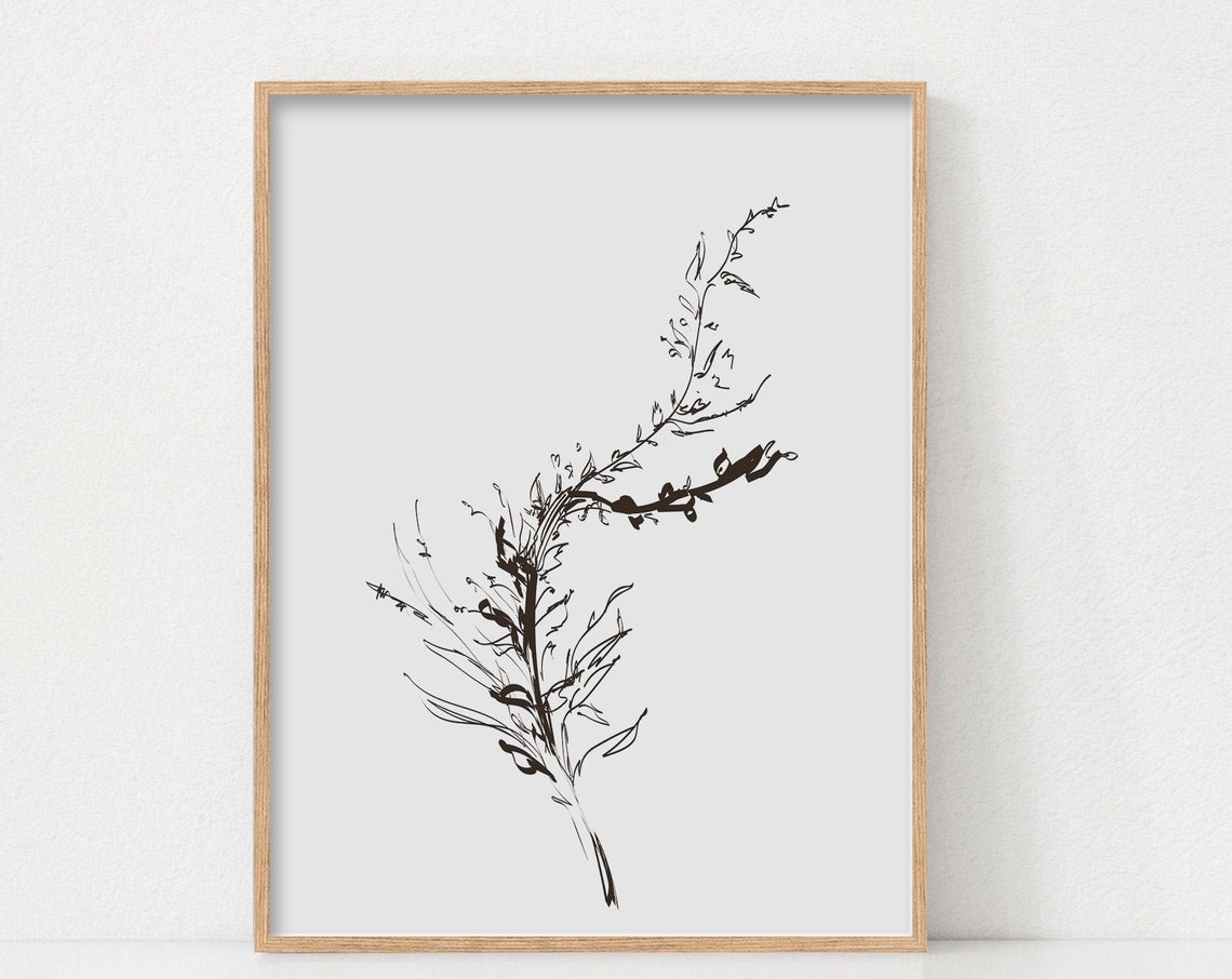 Abstract Botanical Branch Minimalist Black Ink Botanical Art Poster