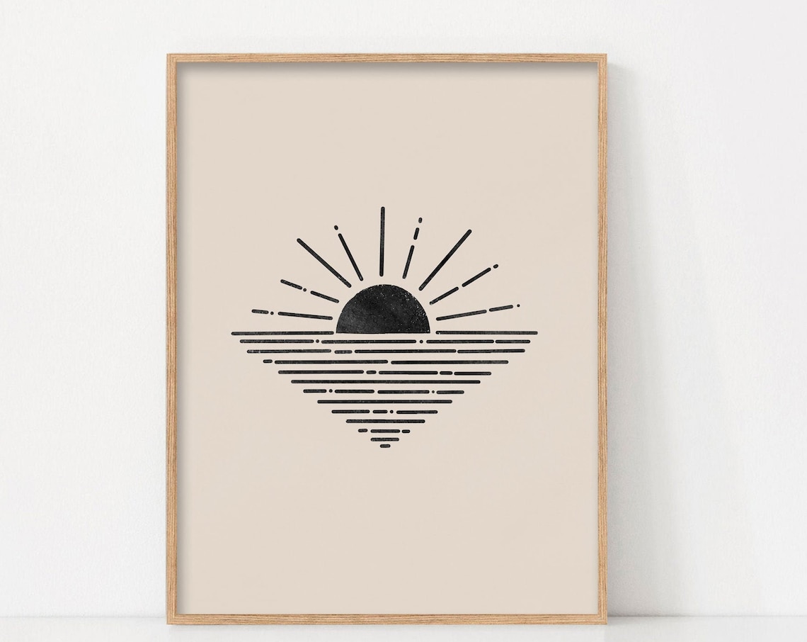 Sunrise Abstract Beige Black Boho Art Print