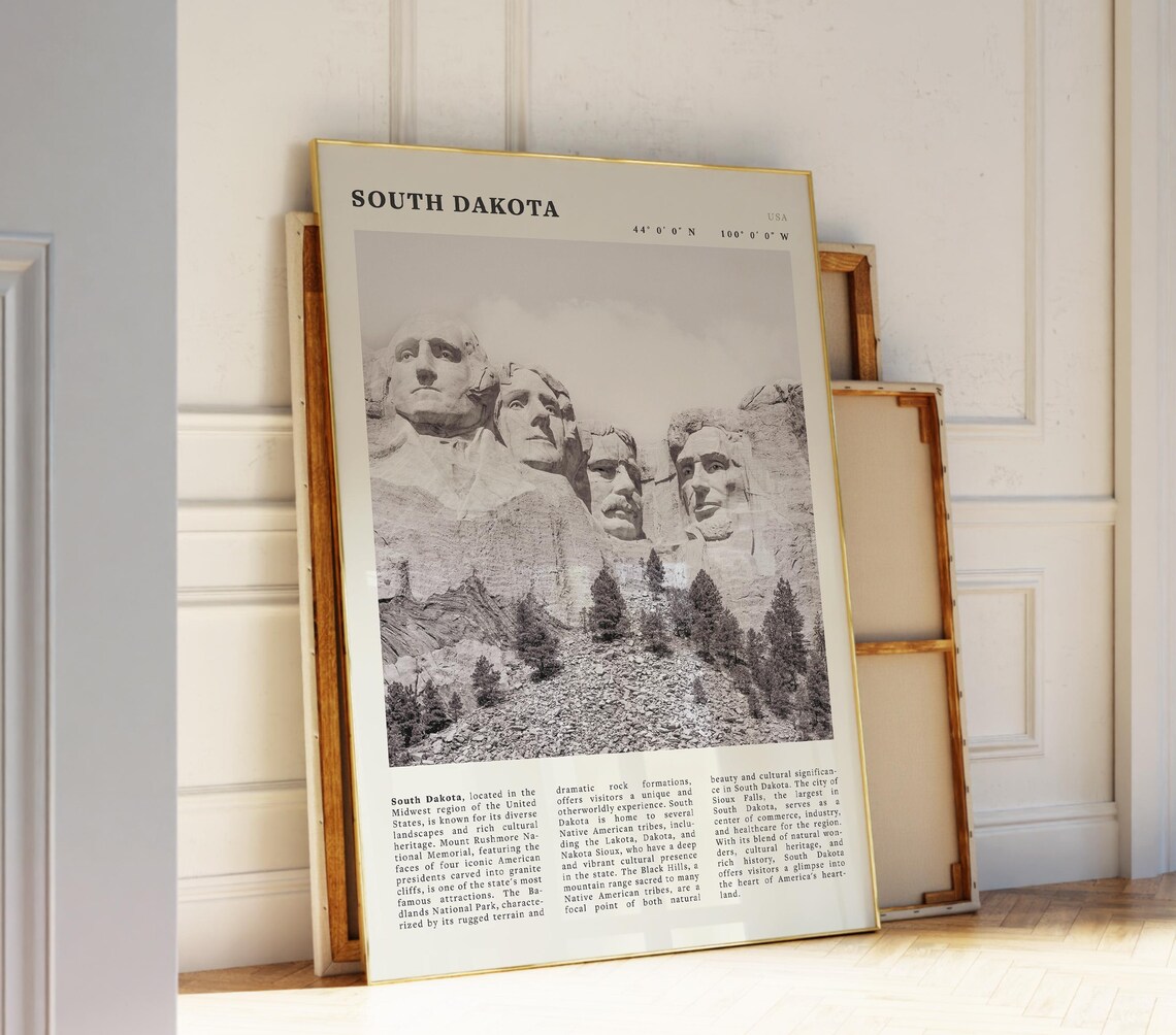 South Dakota Mount Rushmore Black and White National Park Poster