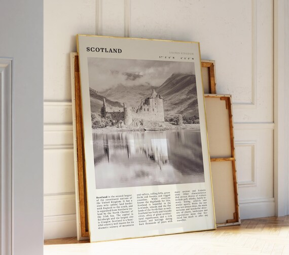 Scotland Highland Castle Ruin Misty Lake Black And White Poster