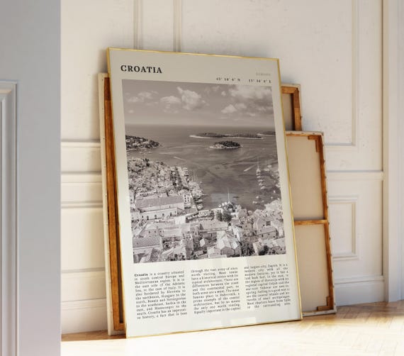 Croatia Poster Adriatic Coastal Wall Art Vintage Black And White Travel Print