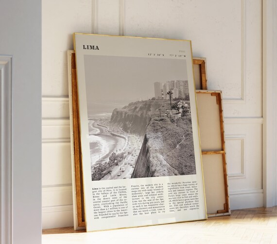Lima Peru Coastal Cliffs Pacific Ocean Black And White Poster