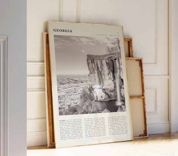 Georgia Black White Rocky Cliffs Landscape Travel Poster with Coordinates