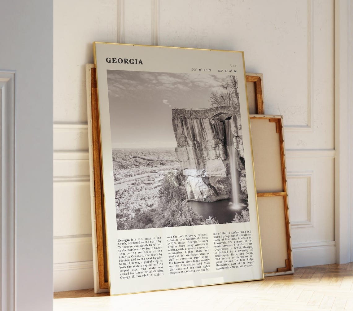 Georgia Black White Poster Vintage Usa State Print Featuring Lookout Mountain Idea For History Lovers