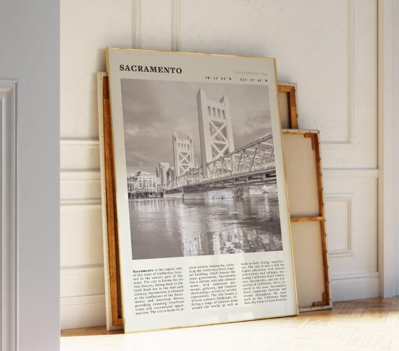 Sacramento Black White Poster Vintage Wall Art Idea For Usa Lovers