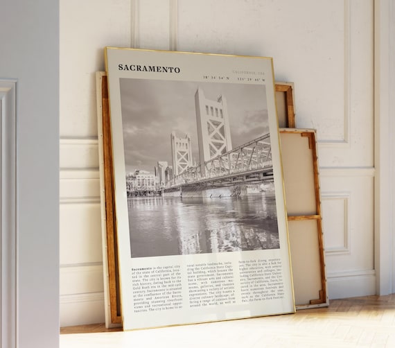 Sacramento Tower Bridge Black and White California Skyline Poster