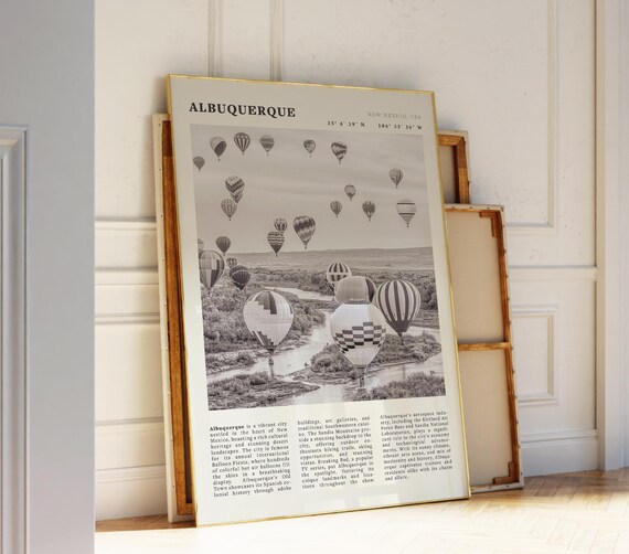 Albuquerque New Mexico Black White Hot Air Balloons Travel Poster