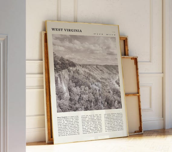 West Virginia Black White Poster Vintage Appalachian Print Ideal Gift For Nature Lovers