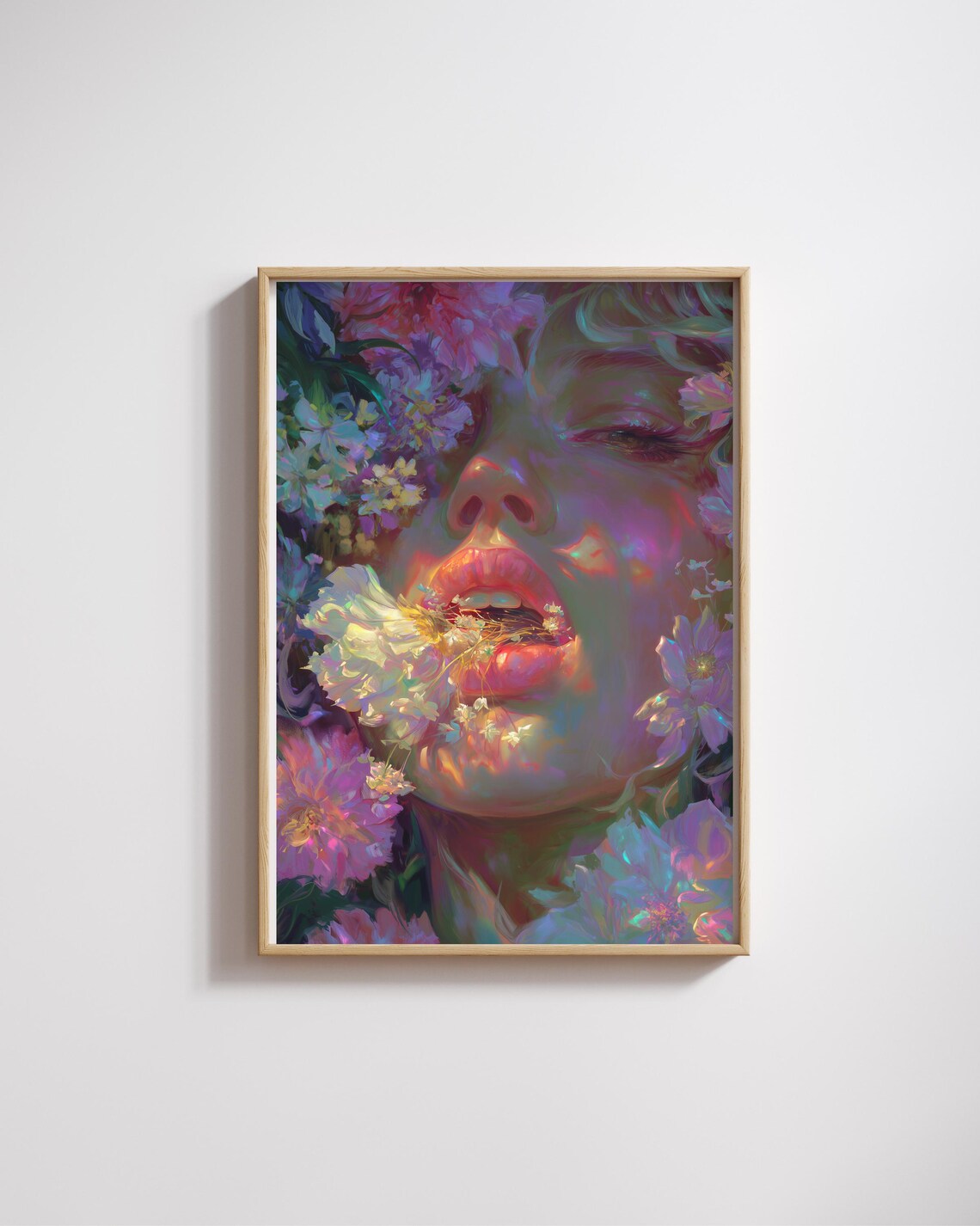 Floral Goddess Iridescent Flower Portrait Fantasy Oil Wall Print