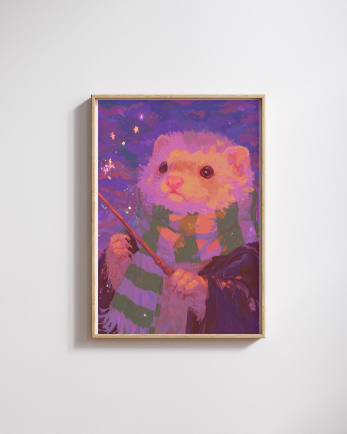 Magical Ferret Wizard Wand Night Sky Starry Fantasy Animal Wall Art