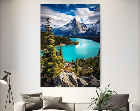 Canadian Nature Print Azur Lake Mountains Nature Design Home Decor Wall Art Gift Luxury Room Decor Wall Hanging