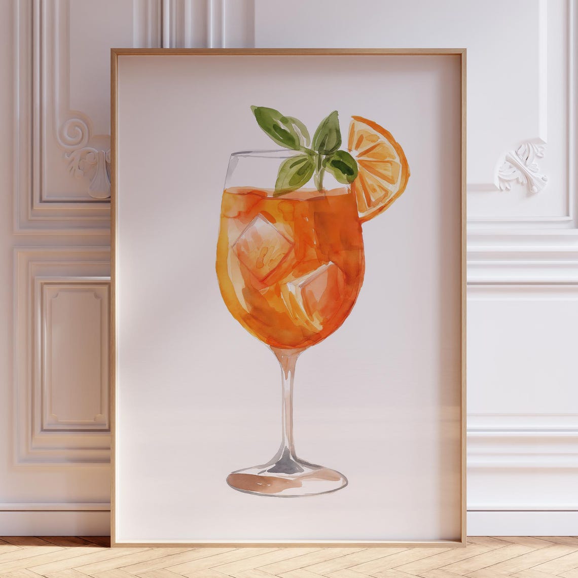 Orange Spritz Cocktail Watercolor Bar Cart Drink Illustration Poster