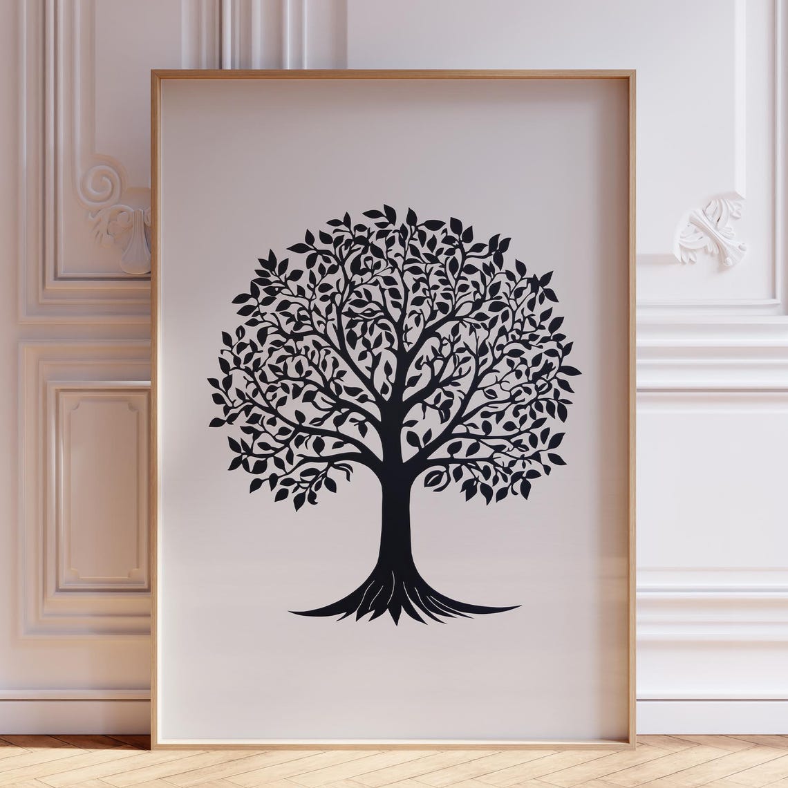 Black Tree of Life Silhouette Poster Cream Background Minimalist Decor