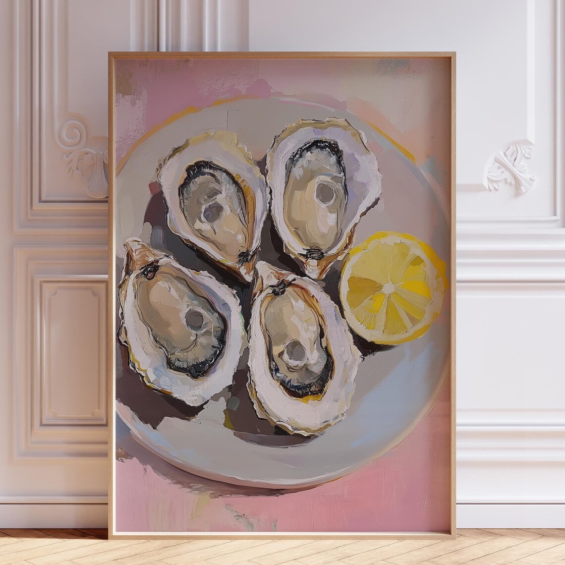 Oysters With Lemon Pink Seafood Watercolor Kitchen Art Print
