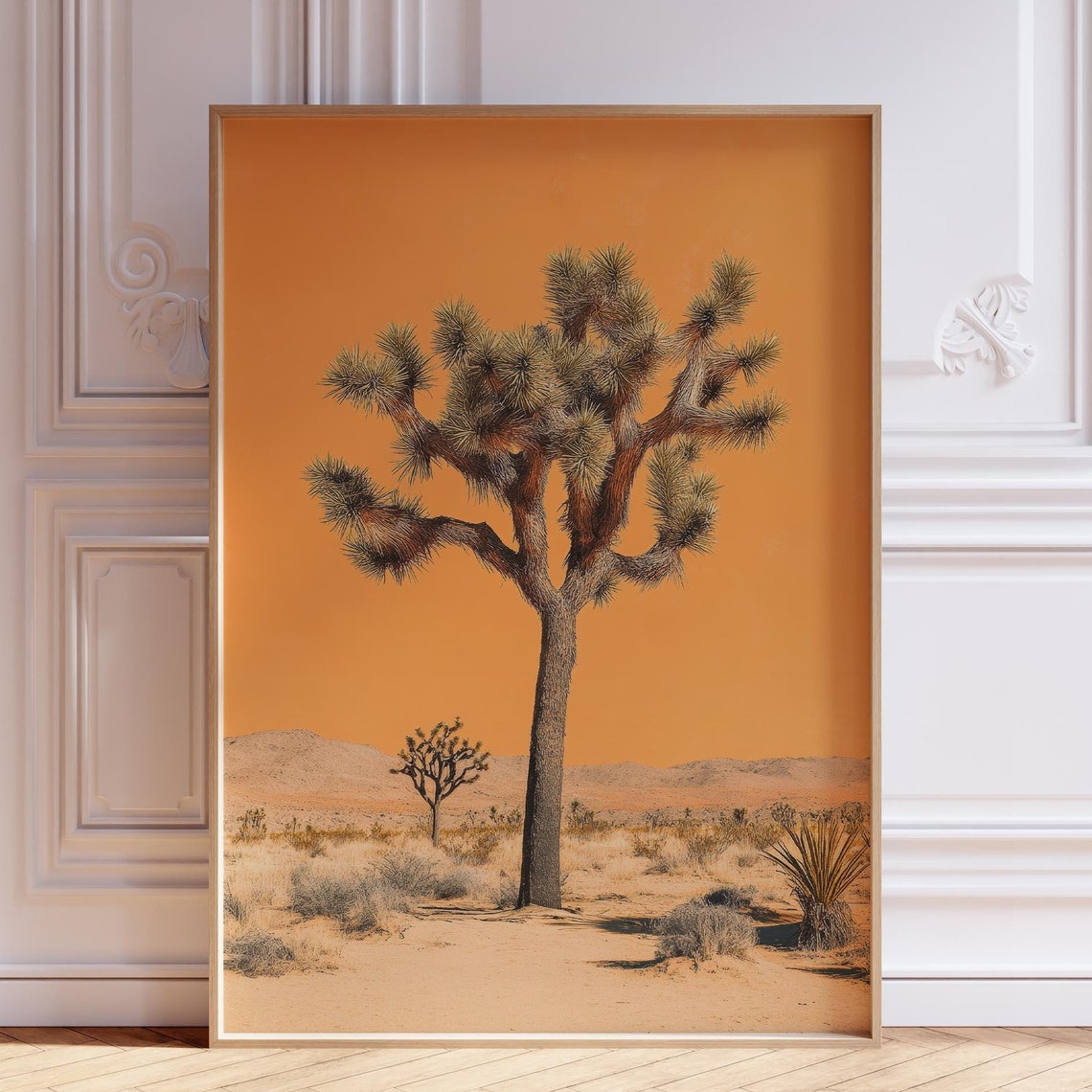 Lone Joshua Tree Orange Sunset Desert National Park Landscape Poster