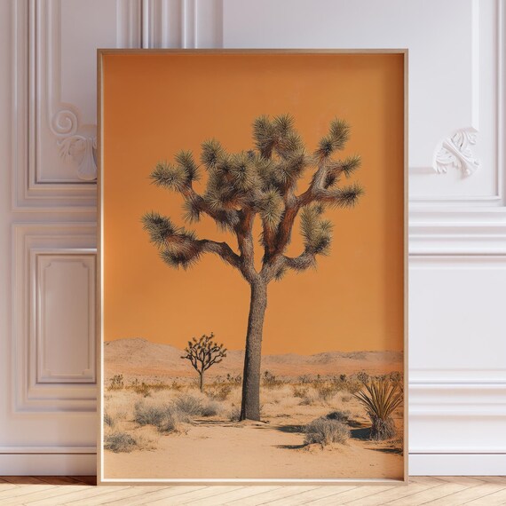 Lone Joshua Tree Orange Sunset Desert National Park Landscape Poster