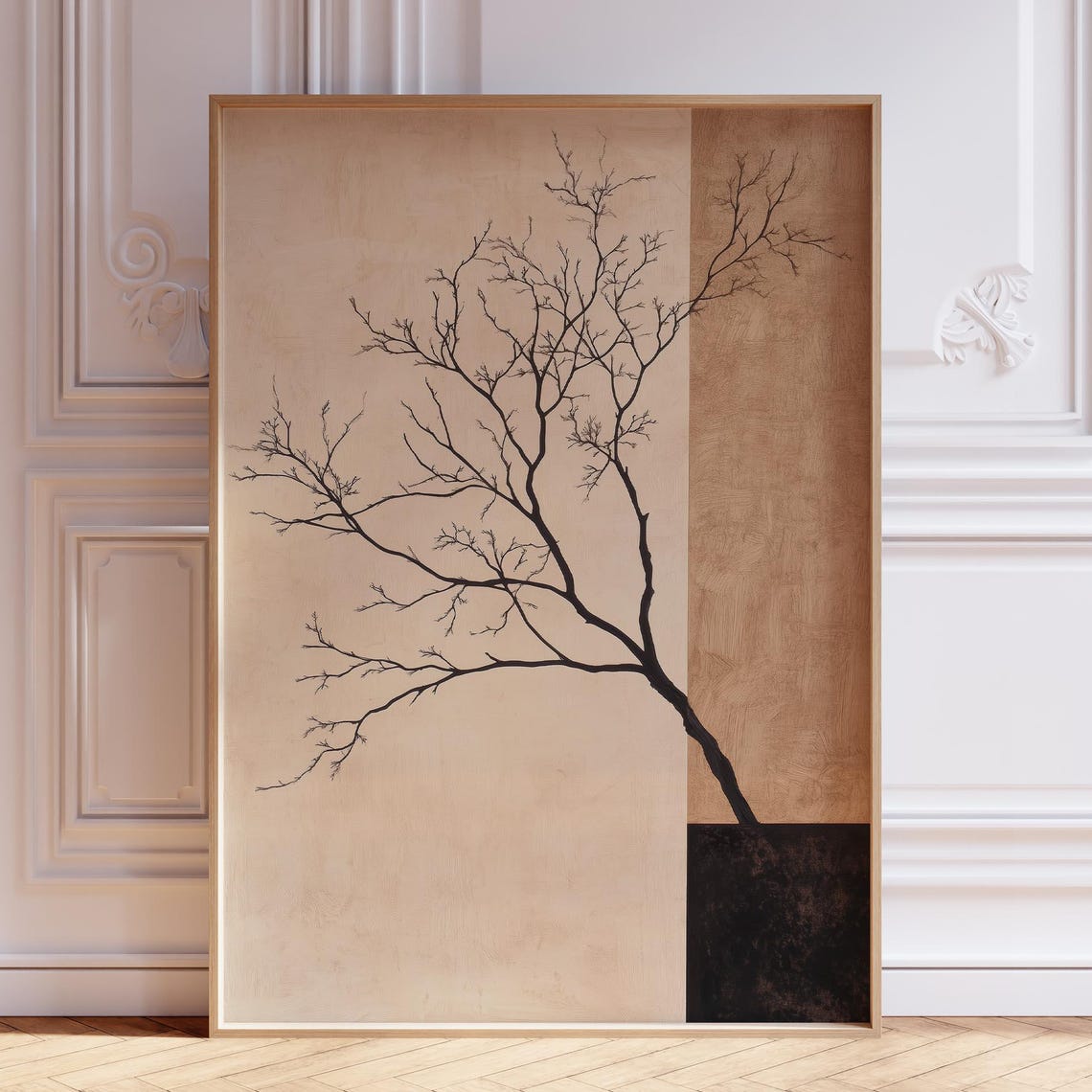 Minimalist Bare Tree Branch Beige Abstract Zen Scandinavian Wall Art
