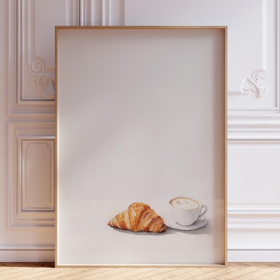 Coffee and Croissant Minimalist Kitchen Art Print