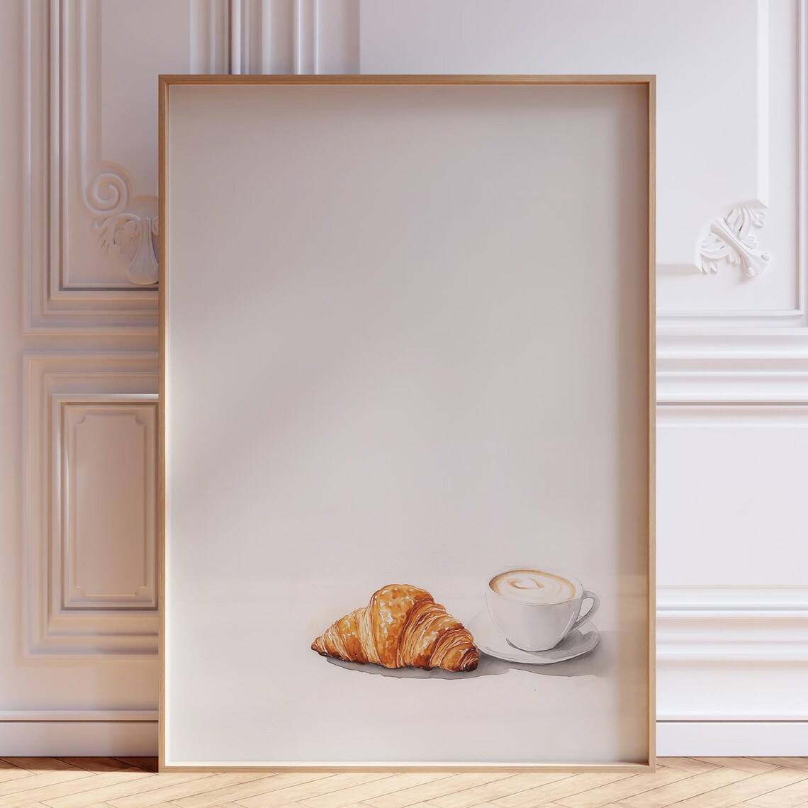 Coffee and Croissant Minimalist Kitchen Art Print
