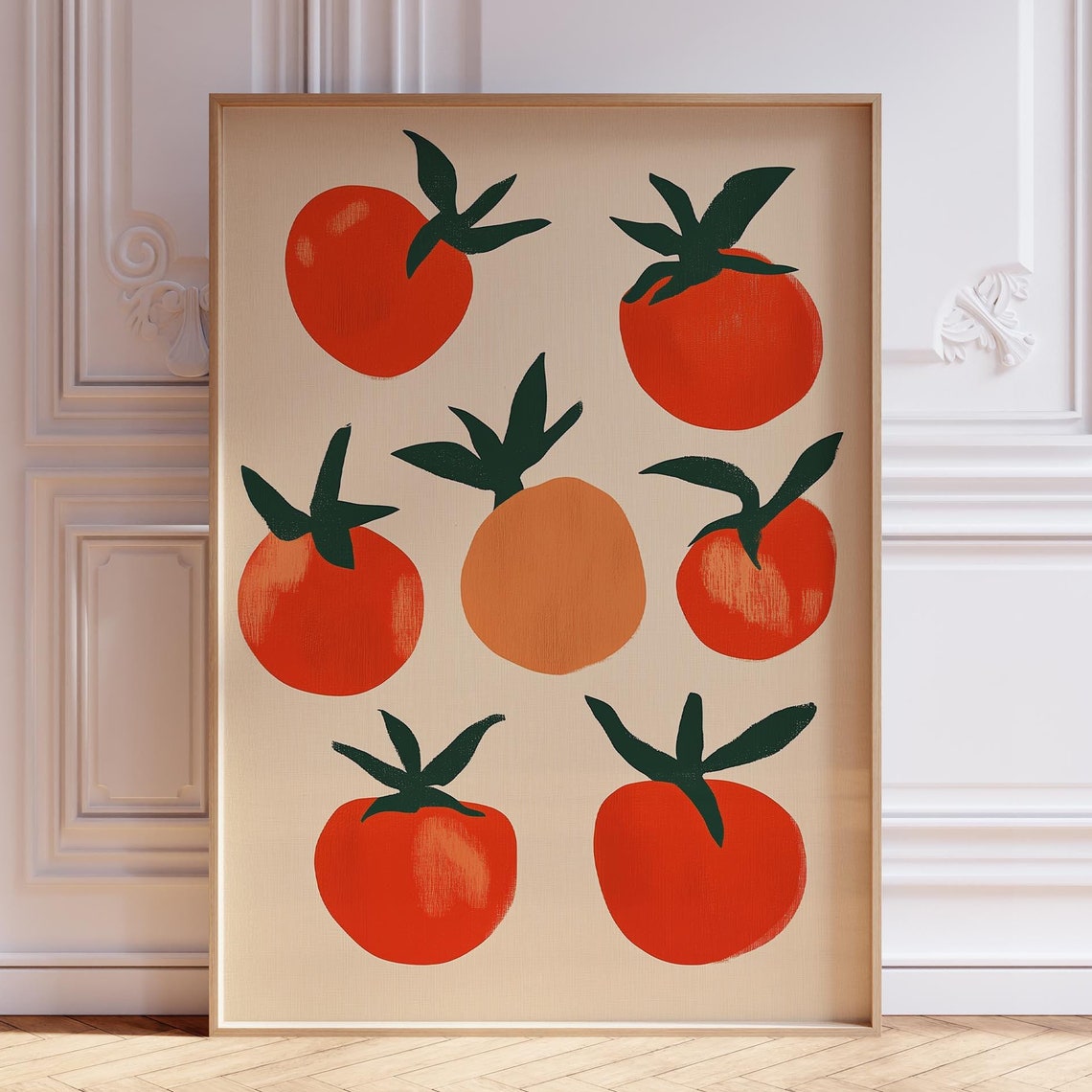 Seven Painted Red Tomatoes Scattered Retro Kitchen Art Poster