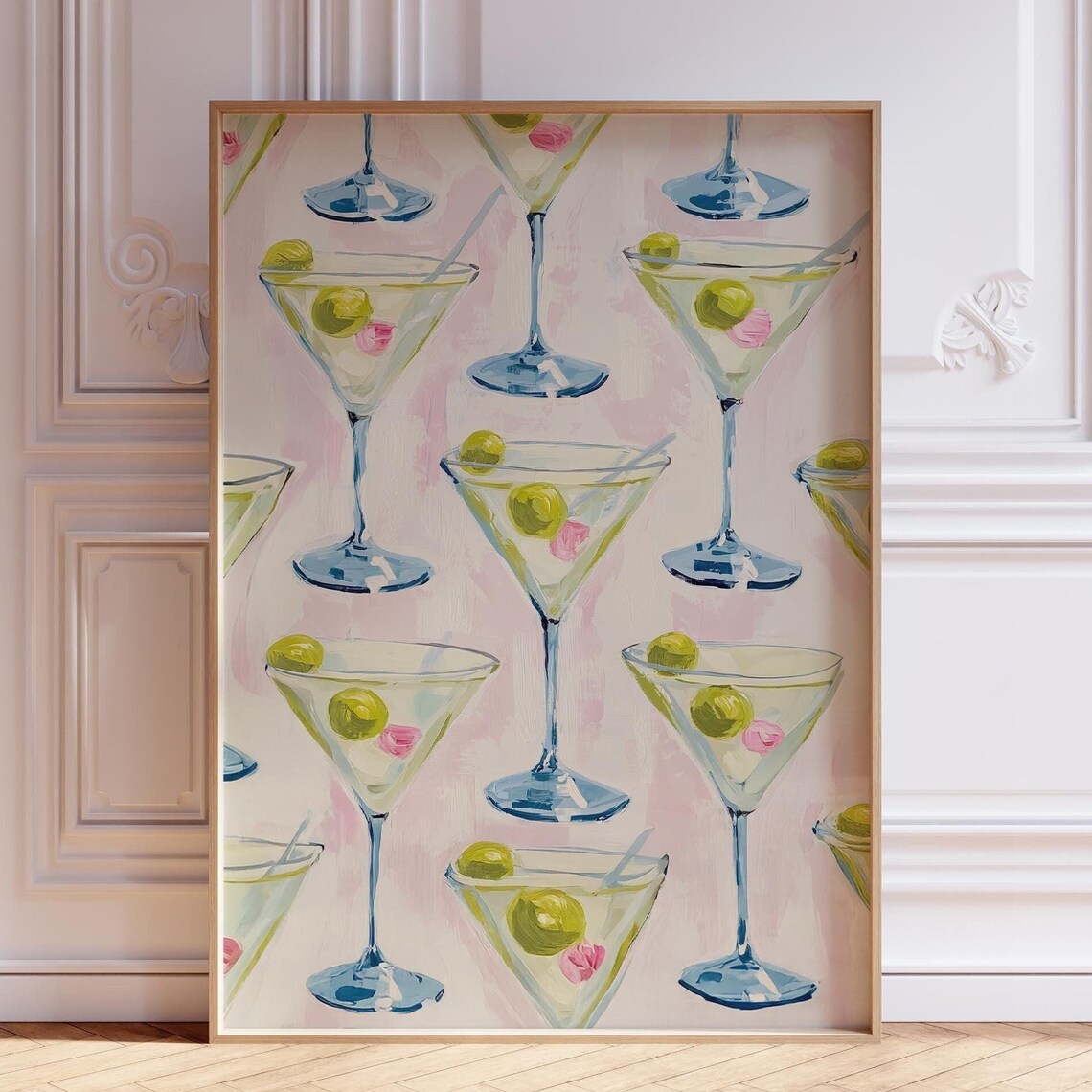 Pink Martini Cocktail Glasses Painted Bar Cart Party Wall Poster