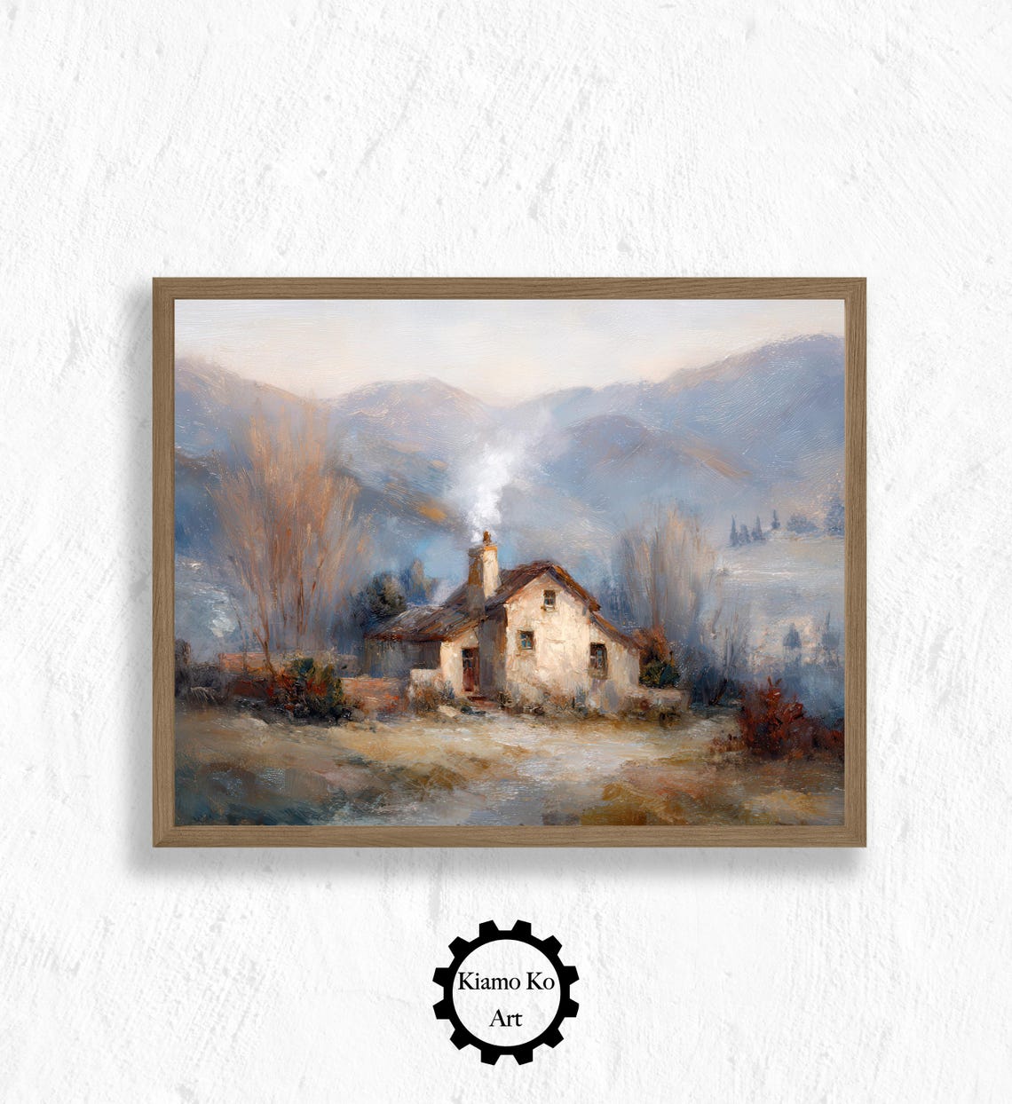 Stone Cottage With Smoking Chimney In A Blue Mountain Valley Poster