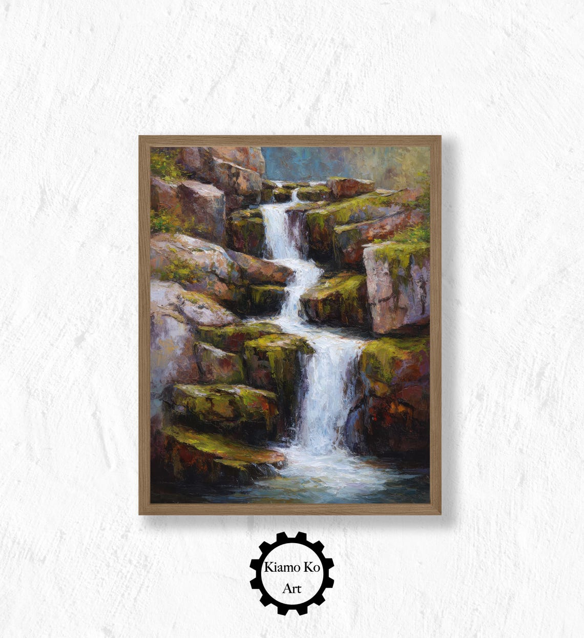 Rustic Mountain Waterfall Art Cozy Landscape Print Nature Decor Home Wall