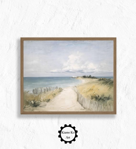 Moody Cloudy Sky Landscape Coastal Home Decor Nature Wall Art Seaside Gift Vintage Beach Path Print
