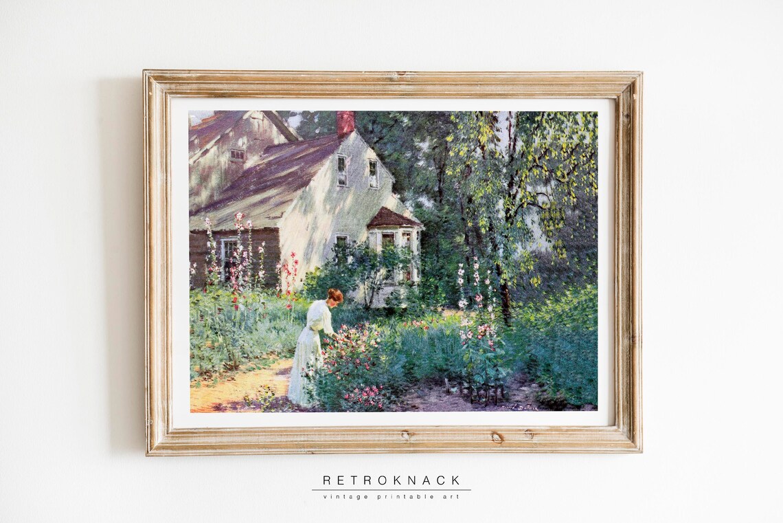 French Impressionist Cottage Garden Painting Flower Woman Poster