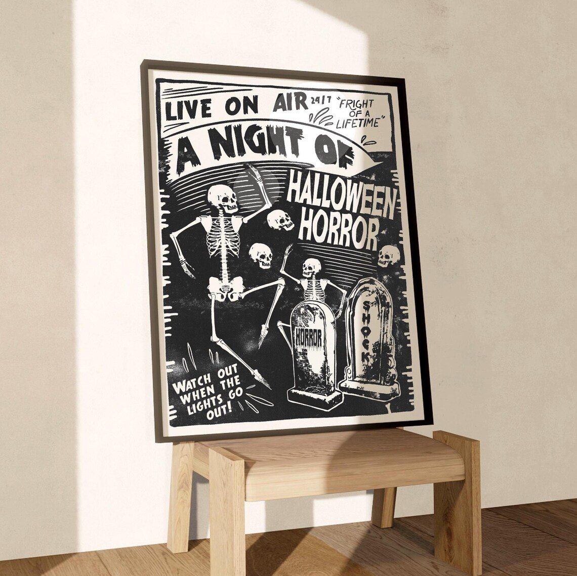 A Night of Halloween Horror Skeletons Vintage Spooky Movie Poster