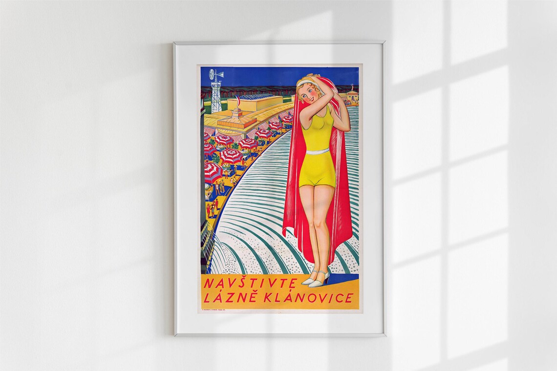 Klanovice Spa Vintage Czech Bathing Beauty Retro Travel Art Poster