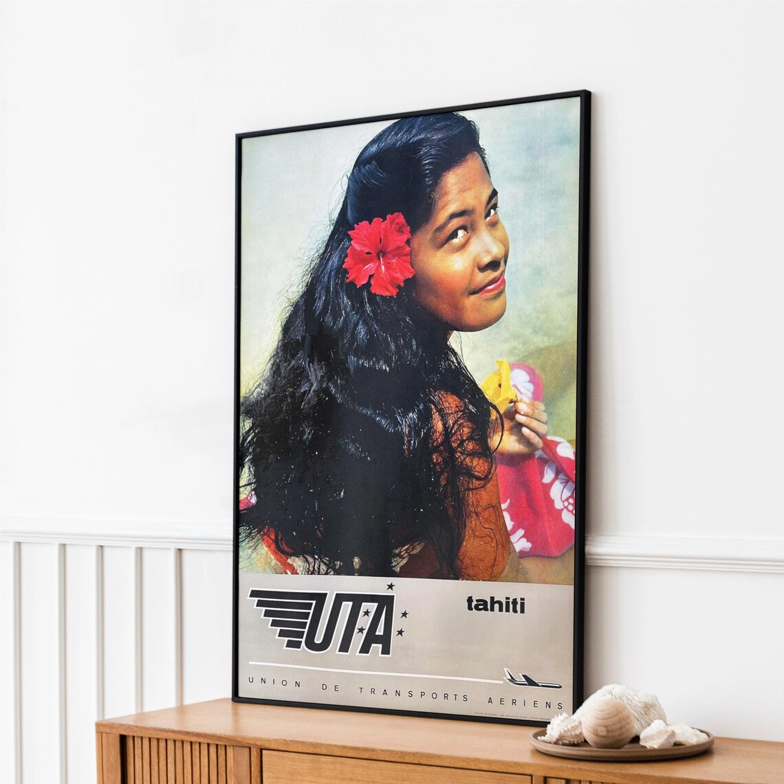 UTA Tahiti Vintage Airline Poster Tropical Island Woman Retro Travel