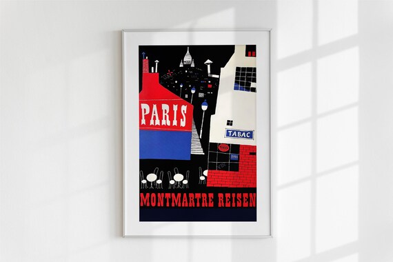 Paris Montmartre Reisen Vintage German Cafe Sacre Coeur Art Poster