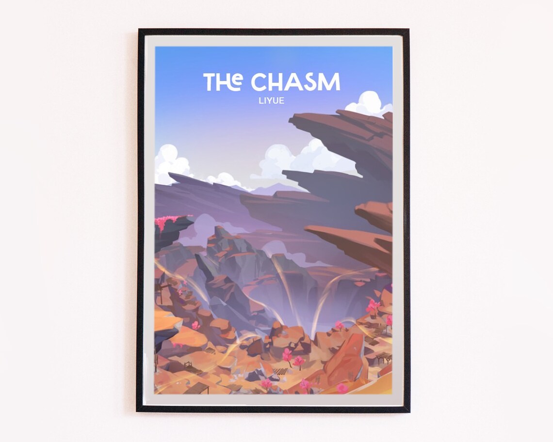 The Chasm Liyue Genshin Impact Desert Canyon Anime Travel Poster