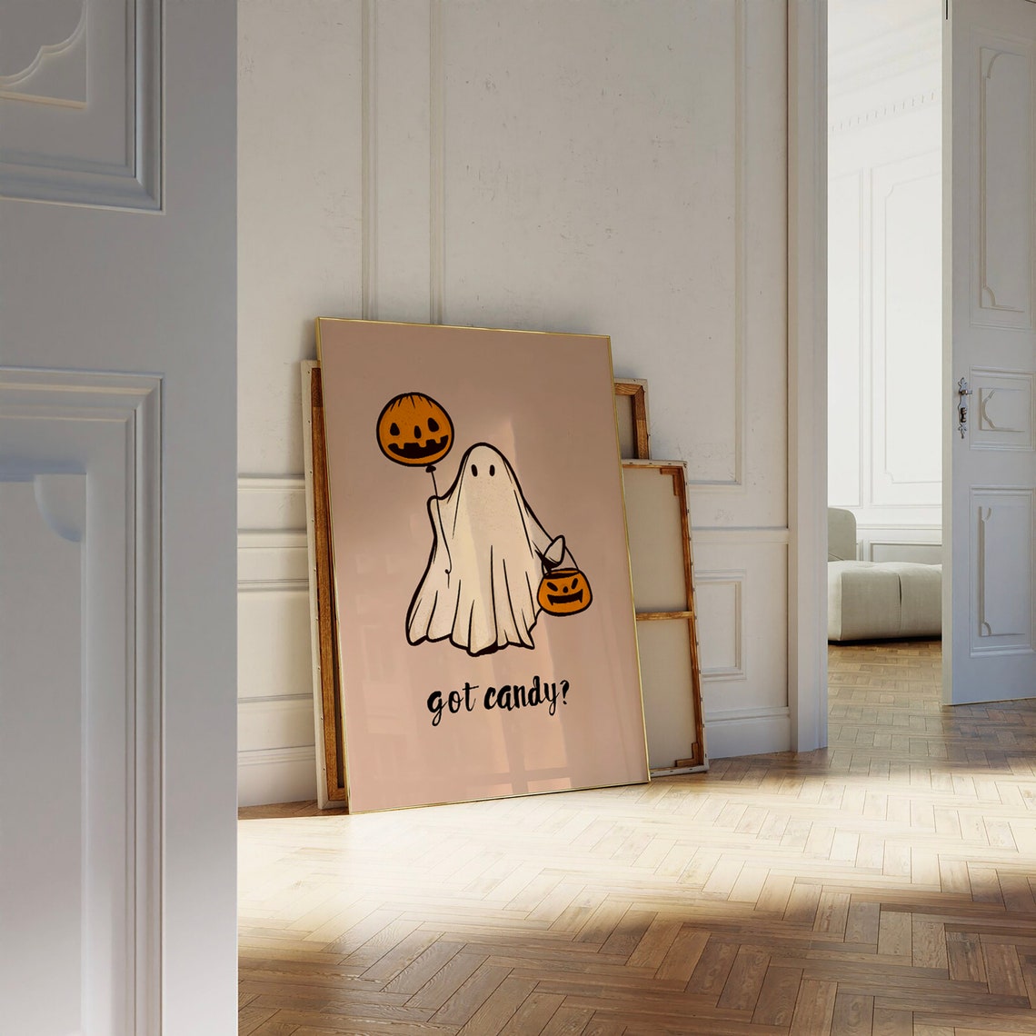 Cute Ghost Trick or Treat Pumpkin Bucket Kids Halloween Poster - Image 5