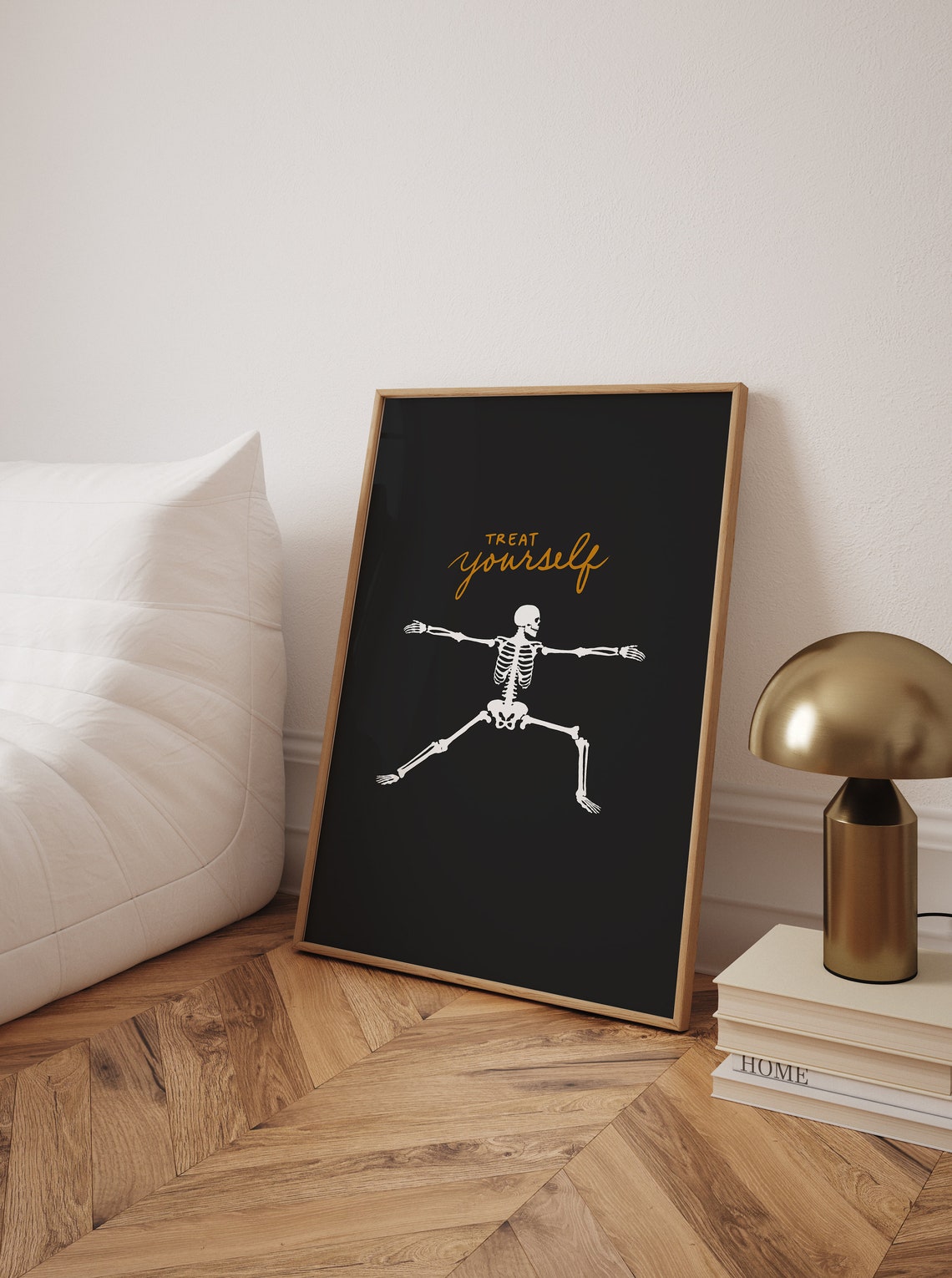 Treat Yourself Dancing Skeleton Gold Black Halloween Party Poster - Image 2