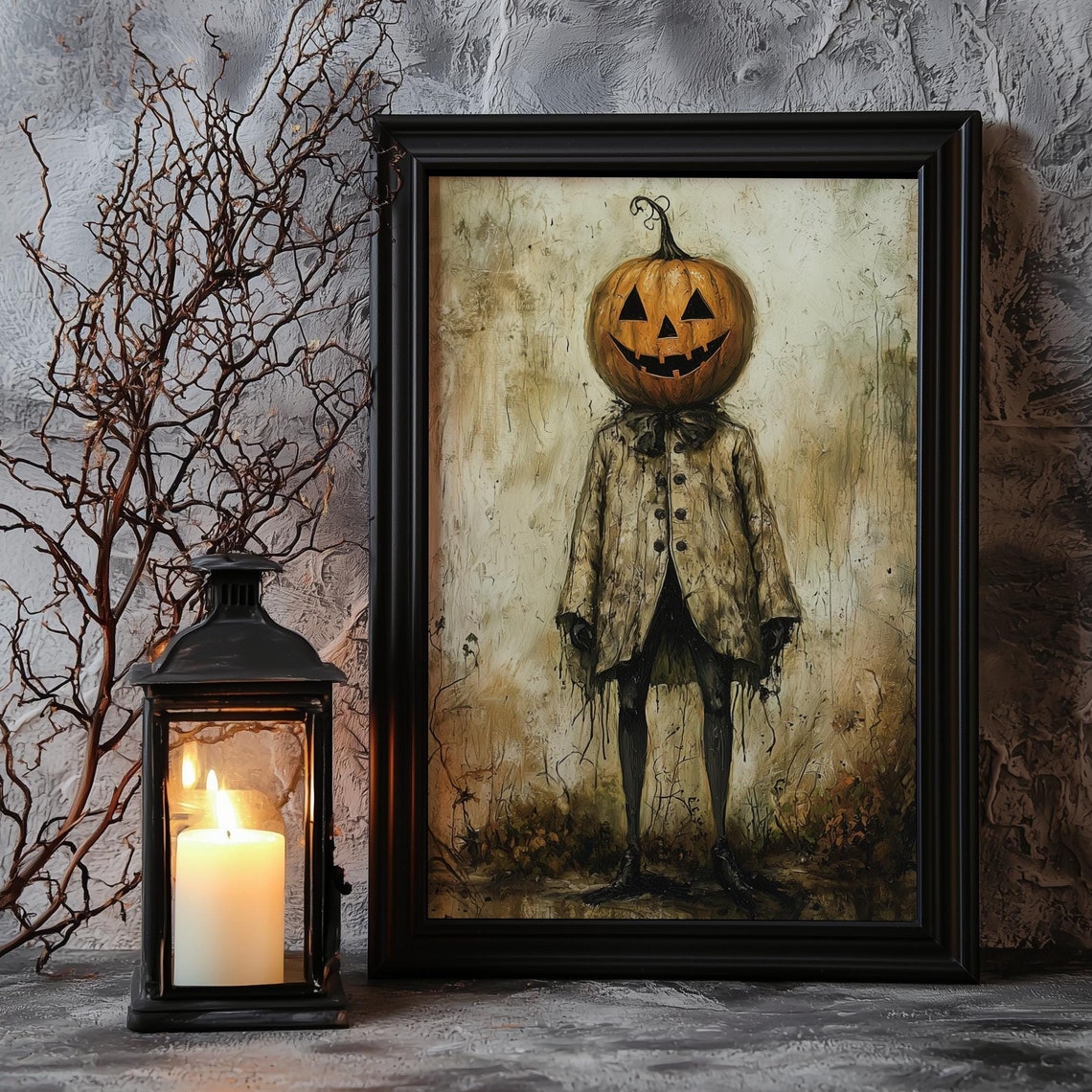 Pumpkin Man Gothic Print Spooky Halloween Wall Art