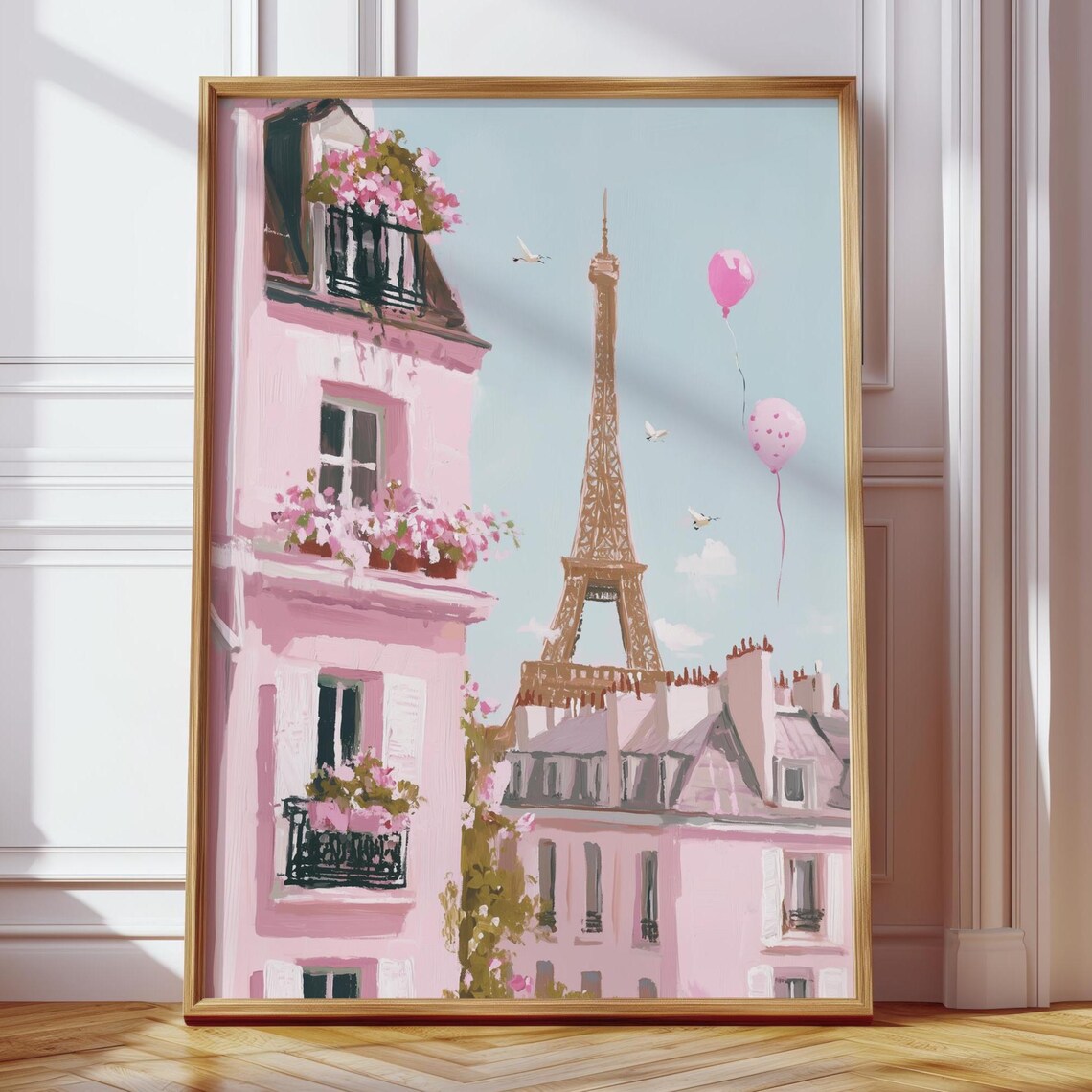 Pink Paris Eiffel Tower Painting, Romantic Decor