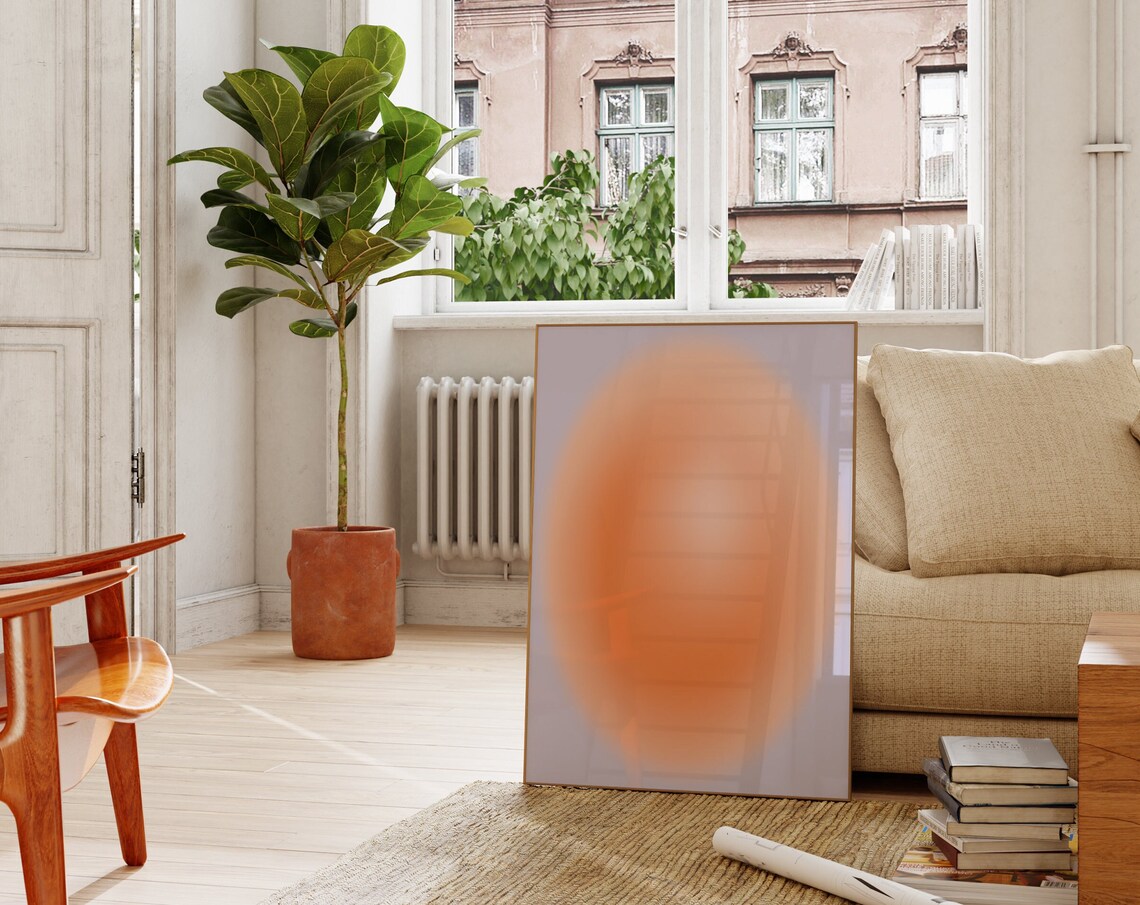 Peach Aura Gradient on Lavender Abstract Aesthetic Art Poster - Image 6