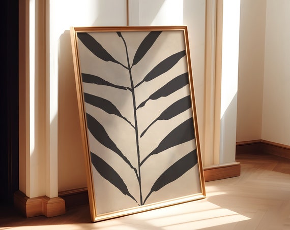 Moody Black Abstract Leaf Botanical Art Print