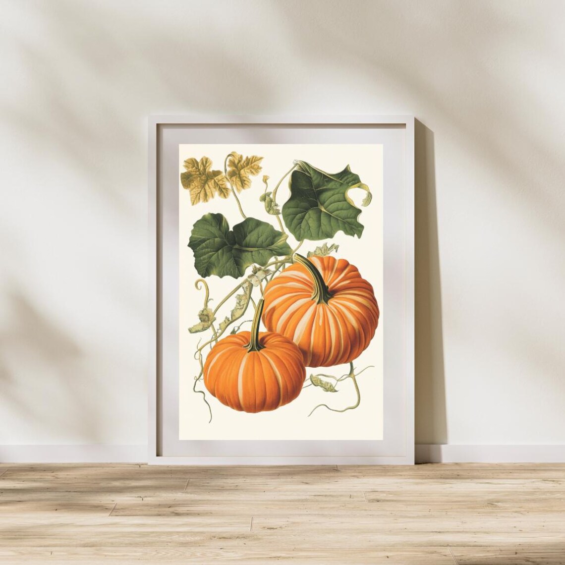 Striped Pumpkins Botanical Vines Vintage Autumn Art Illustration Poster - Image 3