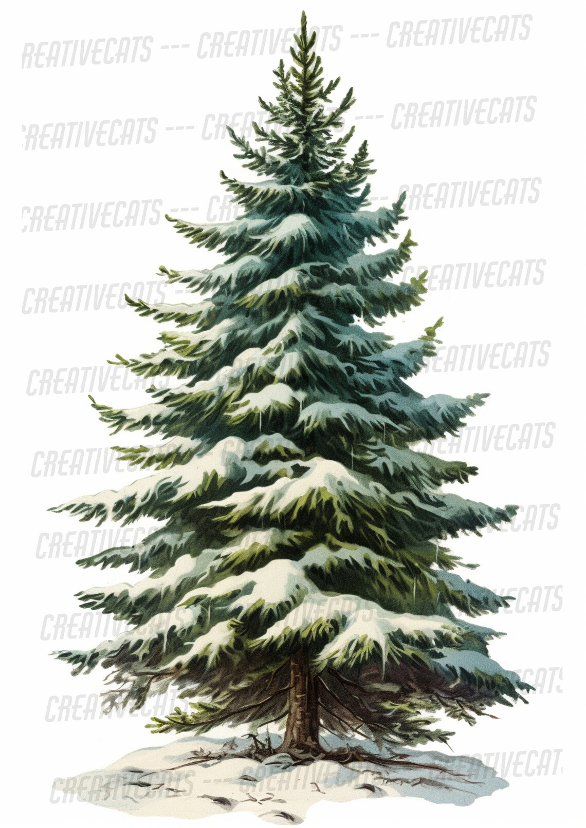 Snowy Spruce Tree White Background Classic Winter Art Poster - Image 3