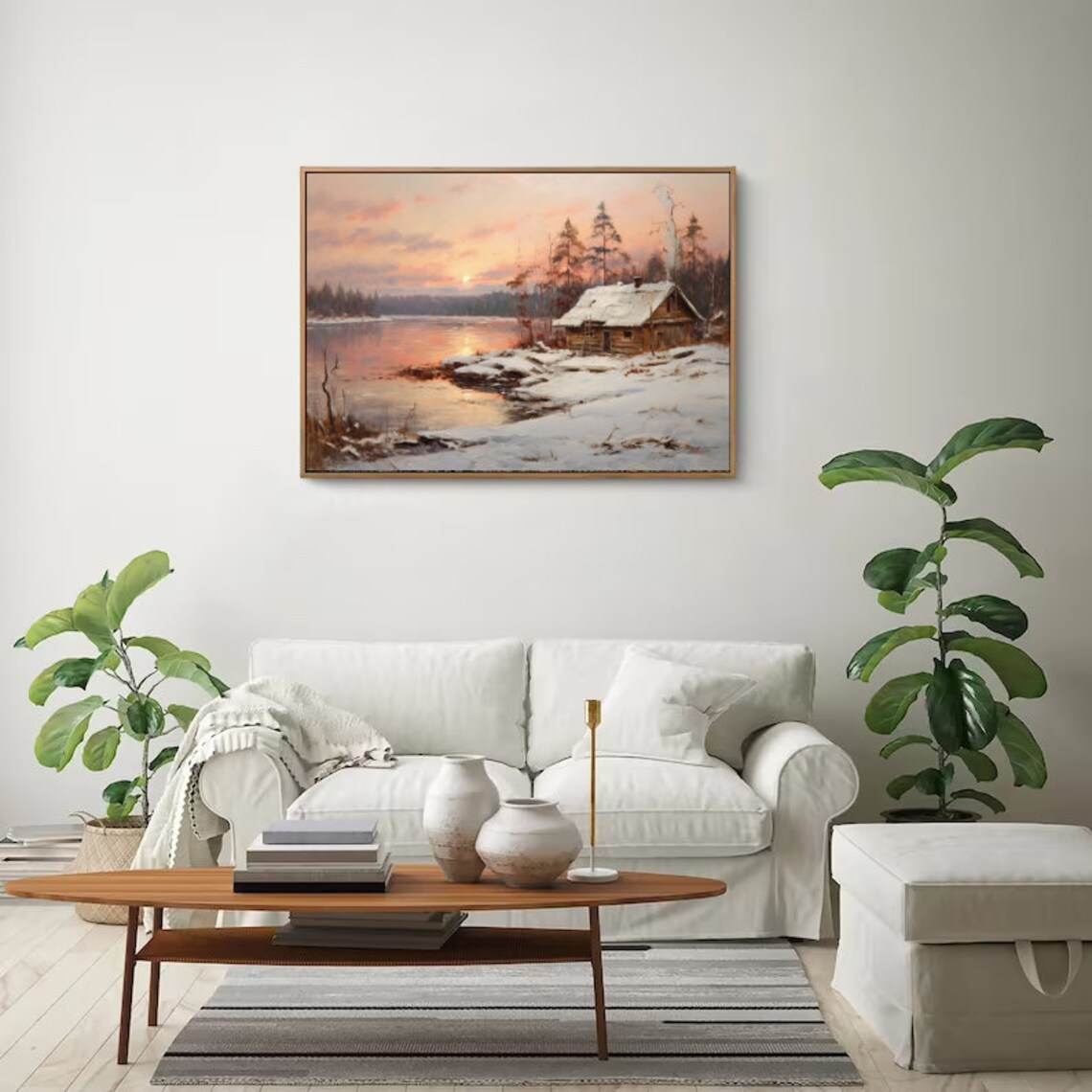 Oil Painting Cottage By The Lake Impressionistic Vintage Moody Winter Painting Lake Print Lake House Decor Print - Image 4