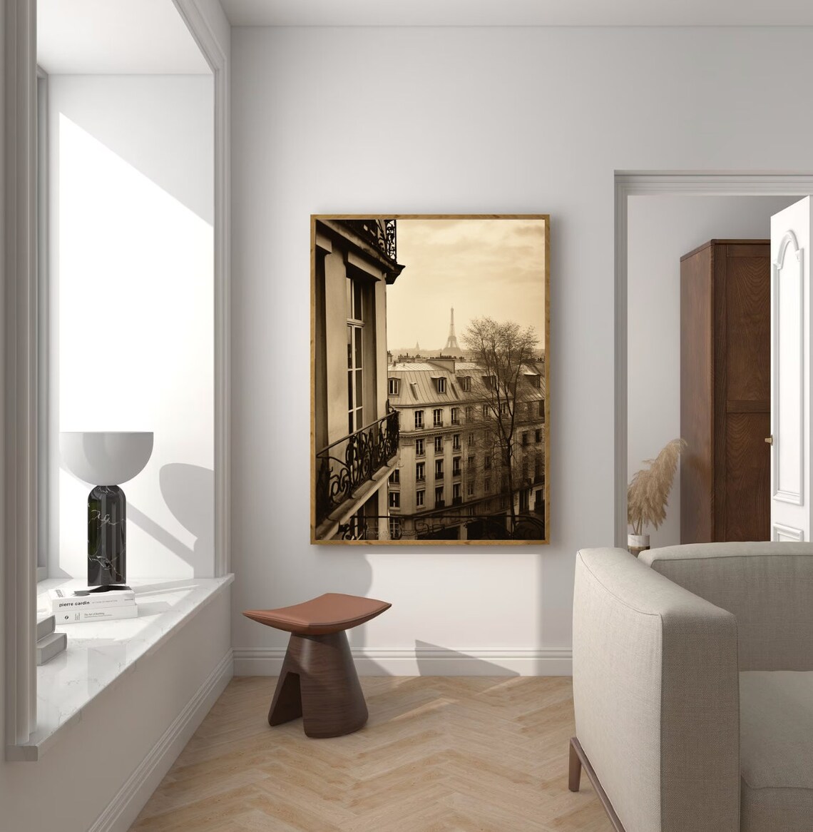 Parisian Balcony View Eiffel Tower Sepia Vintage Photography Poster - Image 5
