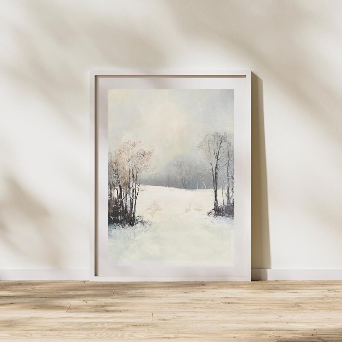 Minimalist Snowy Field Bare Trees Quiet Winter Landscape Poster - Image 2