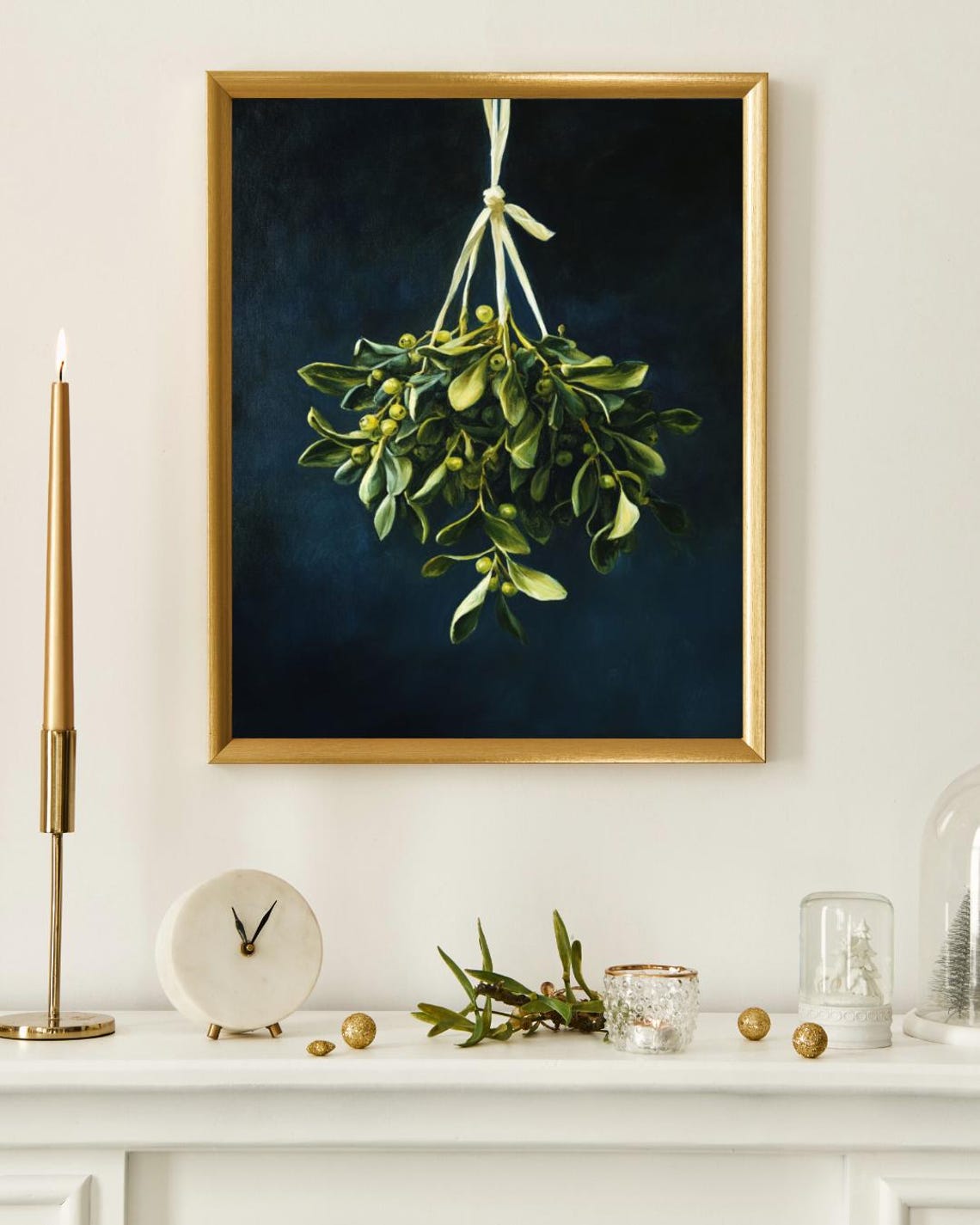 Vintage Christmas Wall Art Mistletoe With Christmas Ribbon Farmhouse Vintage Print Vintage Christmas Print Holiday Art Print - Image 3