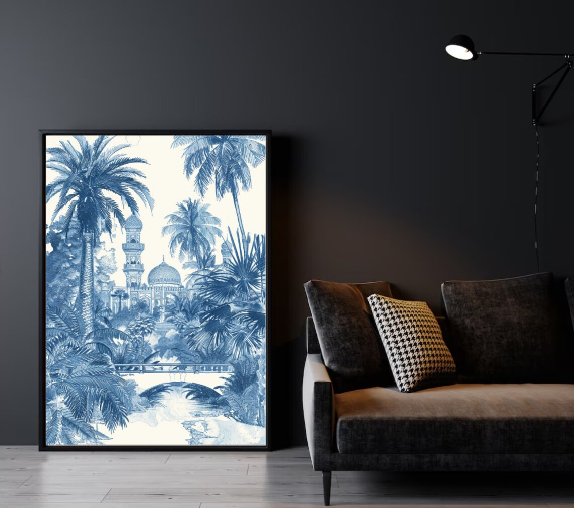 Blue Mosque Delft Blue Illustration Palm Trees Vintage Travel Poster - Image 4
