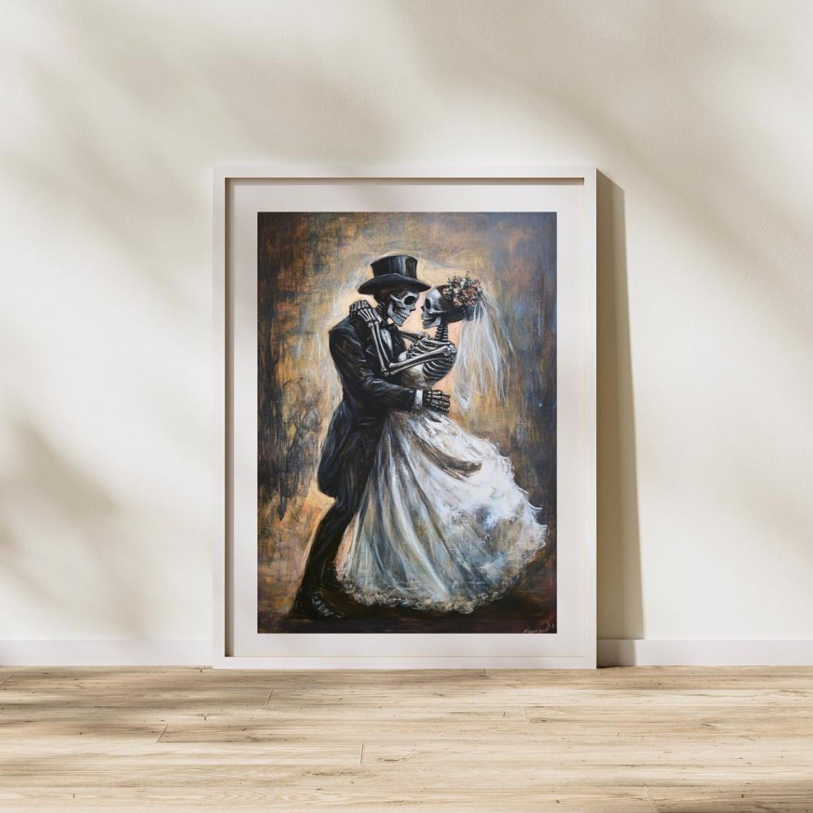 Skeleton Bride And Groom Dancing Gothic Halloween Wedding Poster - Image 3