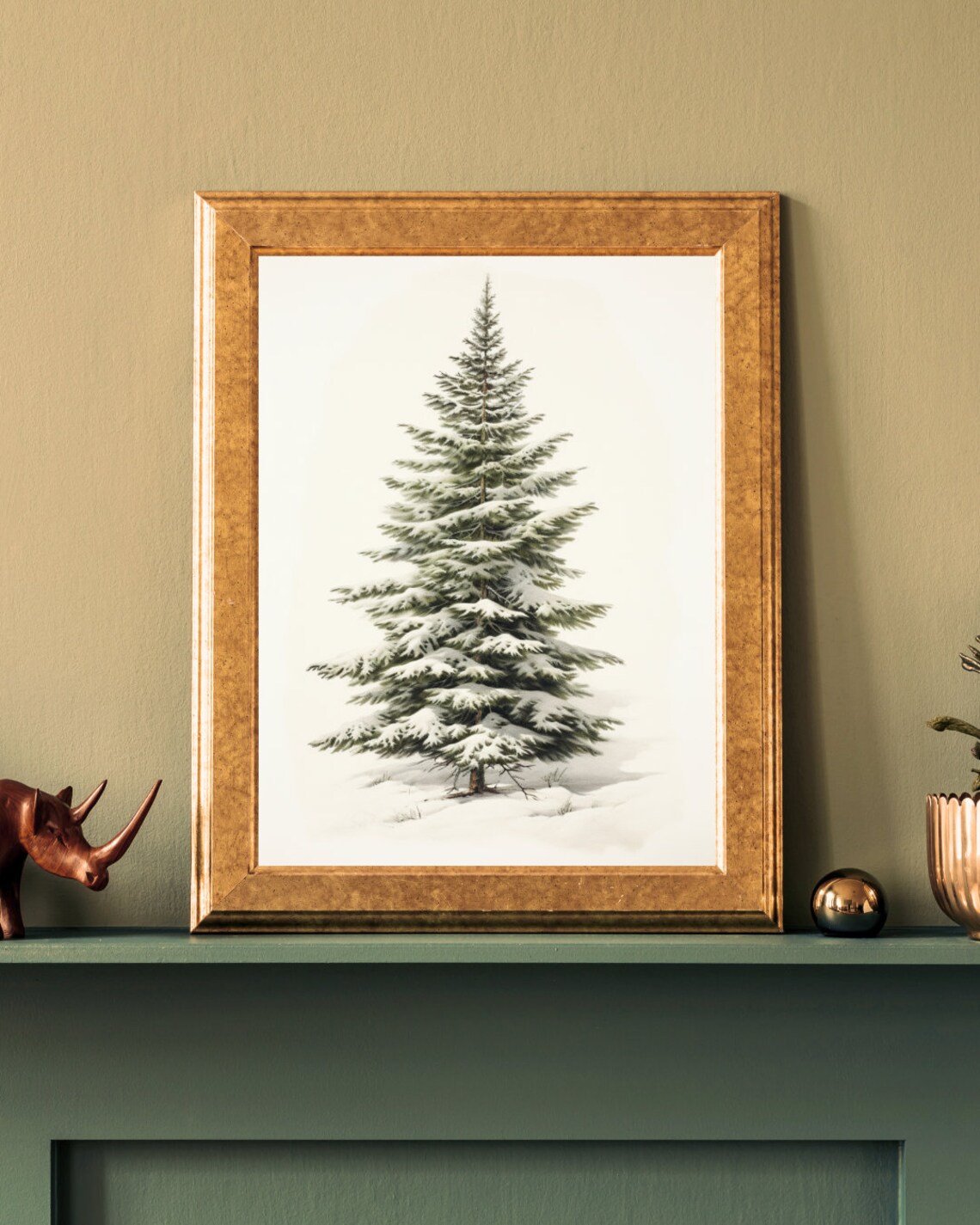 Minimalist Snowy Pine Tree Vintage Botanical Christmas Poster - Image 3
