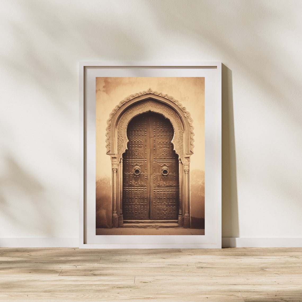Moroccan Arched Studded Door Sepia Architectural Photo Poster - Image 4